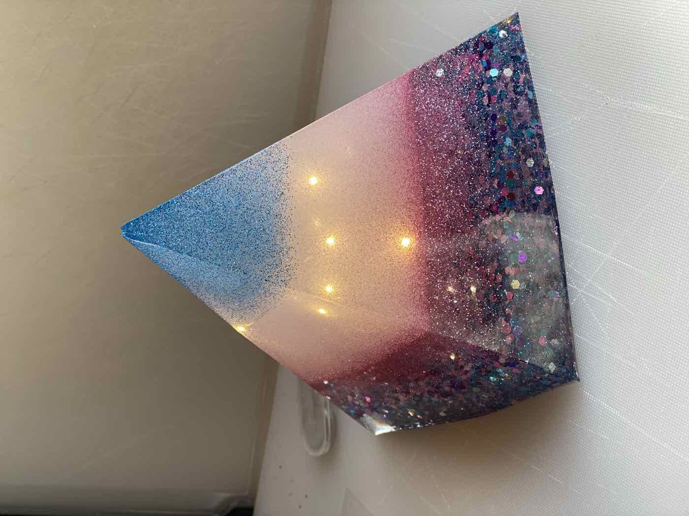 Sparkle — glitter resin pyramid night light